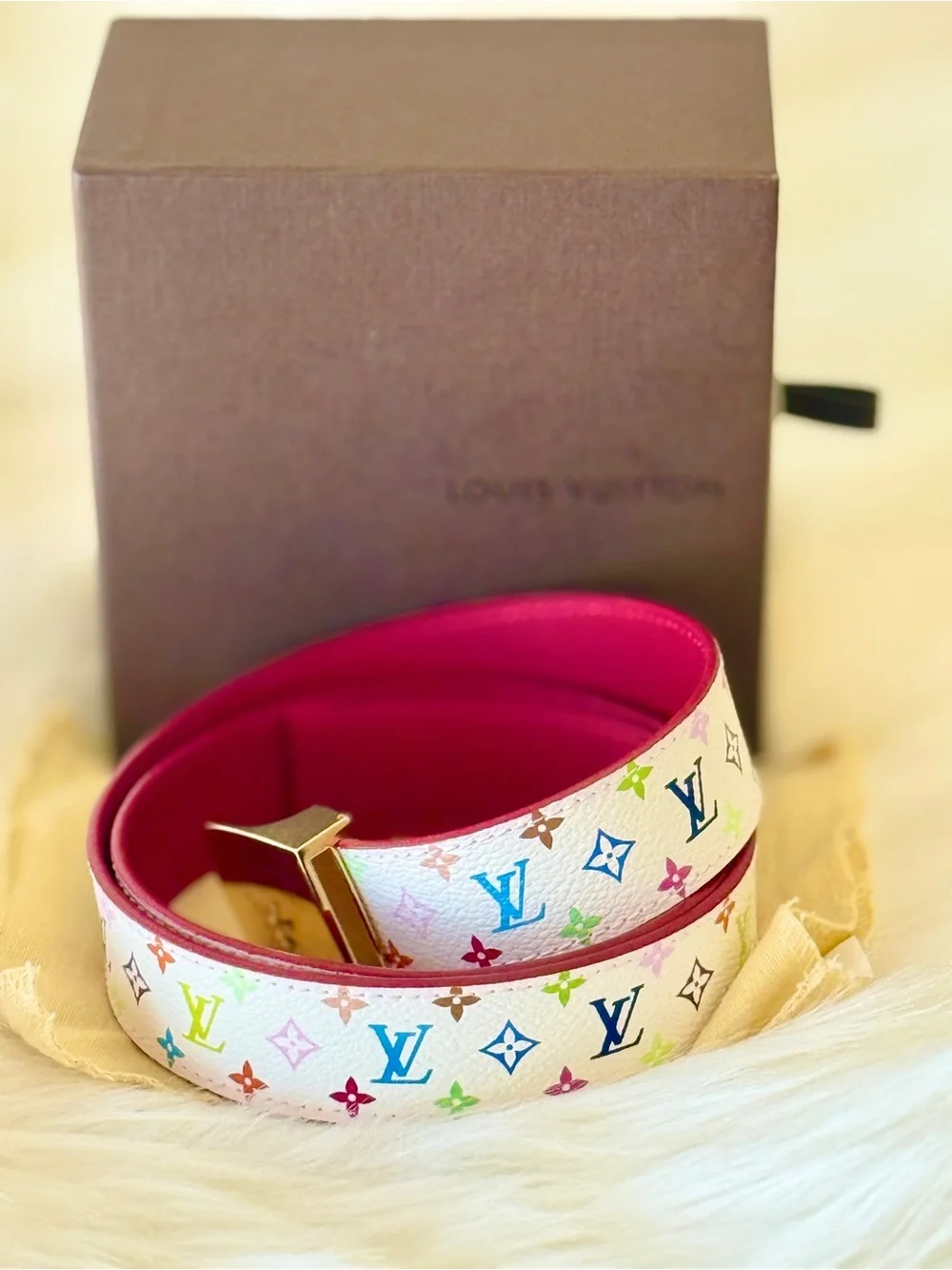 LOUIS VUITTON MURAKAMI MULTICOLOR BELT W/BOX AND DUST BAG SIZE 85/34